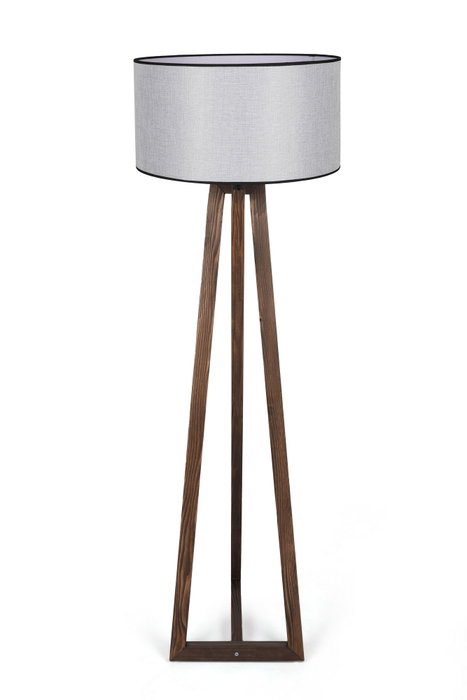 Opviq Lámpara de Pie de Madera Nogal y Gris con Pantalla de Tela